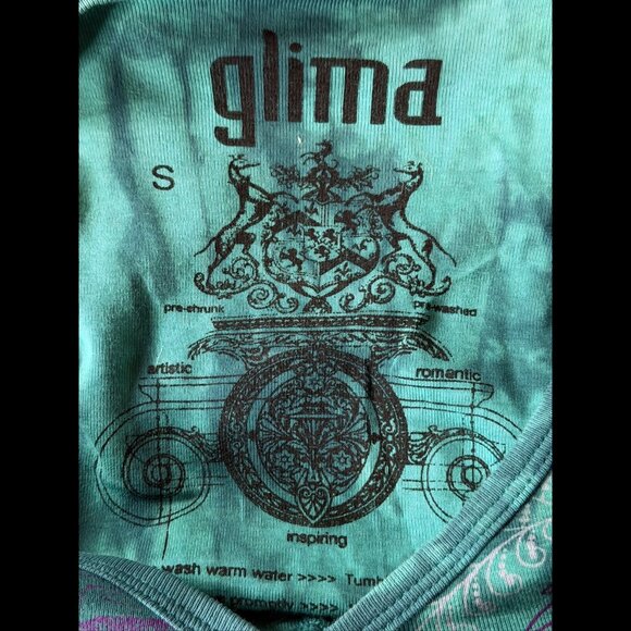 Glima Top Small Womens Green Boho y2k 3/4 Sleeve Abstract Tie Dye Shirt - Picture 4 of 5